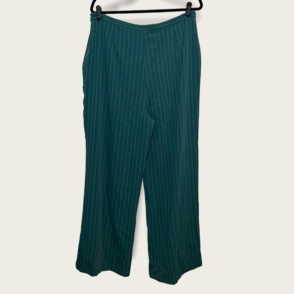 Leith Wide Leg Pinstripe Work Pants High Rise Green size XL - Picture 4 of 12